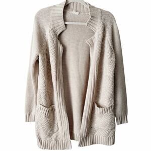 Moth Anthropologie | Open Cardigan Sweater Cable Knit Pockets Cream Small
